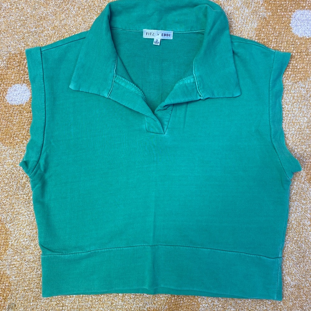Emerald Green Sleeveless Polo Crop Top